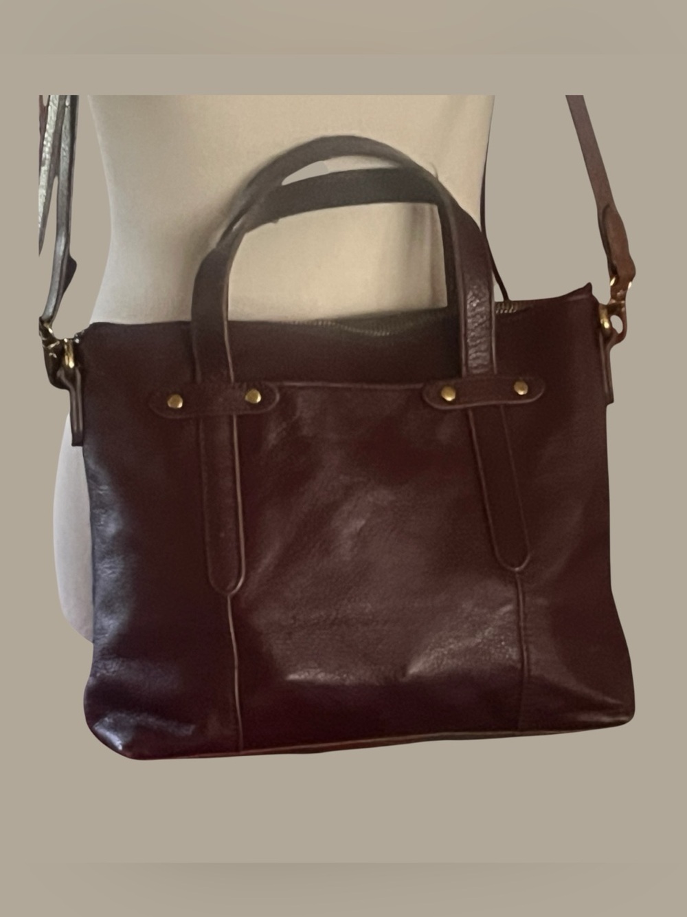 Fossil Felicity dark brown pebbled leather dual straps Satchel/tote handbag